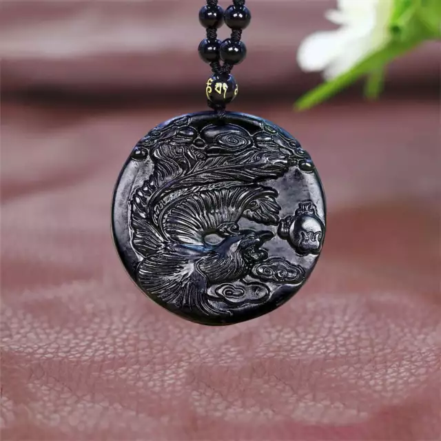 Jade Phoenix Pendant Necklace Jewelry Black Natural Accessories Amulet Carved