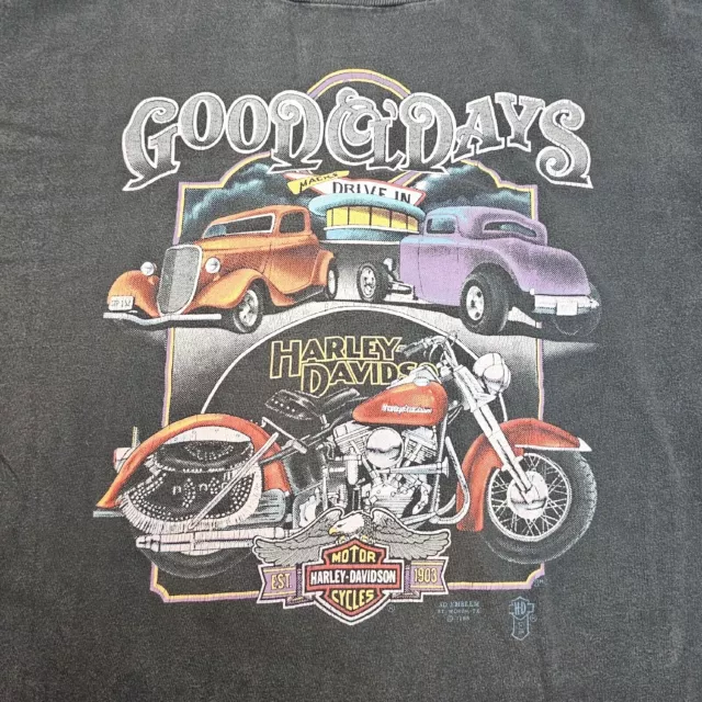 Vtg Harley Davidson Large Black T Shirt Good Ol Days 3D Emblem 1988 New Haven CT