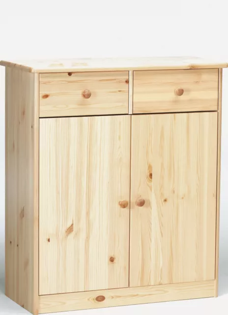 Commode en pin massif naturel avec 2 tiroirs et 2 portes