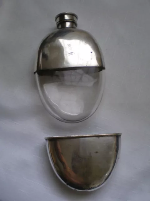 Signed Fine English VICTORIAN SILVER PLATED MOUNTED GLASS HIP FLASK Birmingham