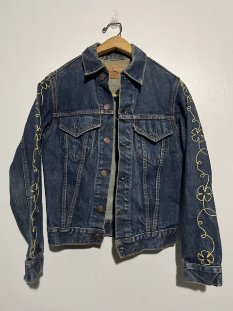 Vtg 60s Levi's Big E 70805 0217 Denim Trucker Jacket Size 16 Type 3 Chain Stitch