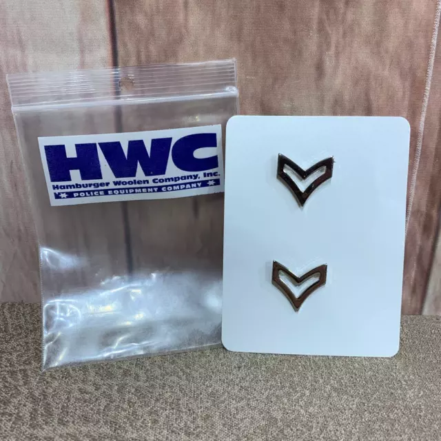 New HWC Police Equipment Company Nickel Corporal Chevron Security Guard Pin Pair