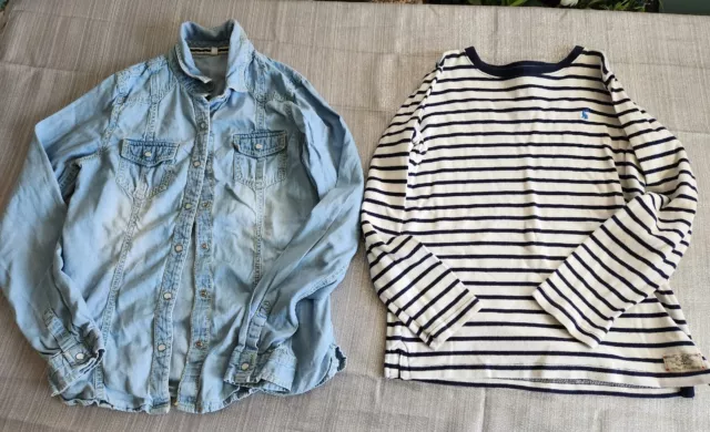 Girls age 11-12 clothes bundle Joules navy striped top & M&S denim shirt