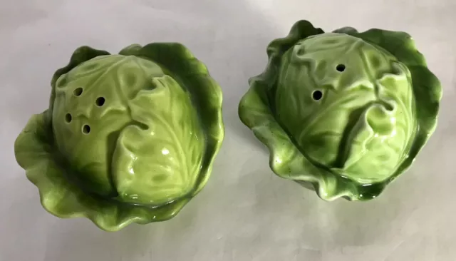 Vintage Green Lettuce / Cabbage Head Vegetables Salt and Pepper Shakers