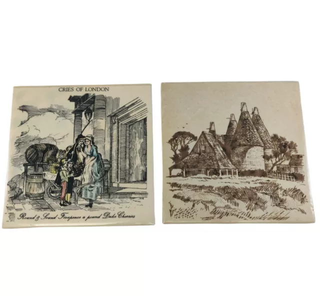 2 x H & R Johnson Tiles 6 x 6 in. English Countryside Scene & Cries of London