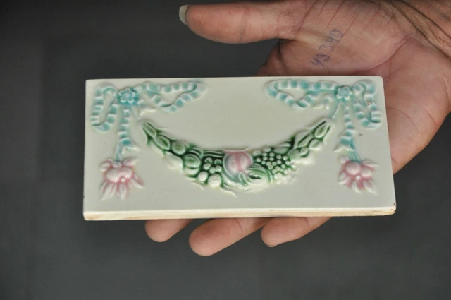 6 Pc Vintage Garland Design Majolica Art Nouveau Architecture Tiles,Japan 4