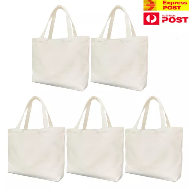5× Reusable Canvas Tote Bags,Large Grocery Shopping Bag Quality Blank Cloth Bags