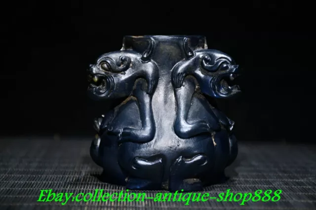Old Chinese Dynasty Blue Colored Glaze 3 Dragon Beasts Incense Burner Censer