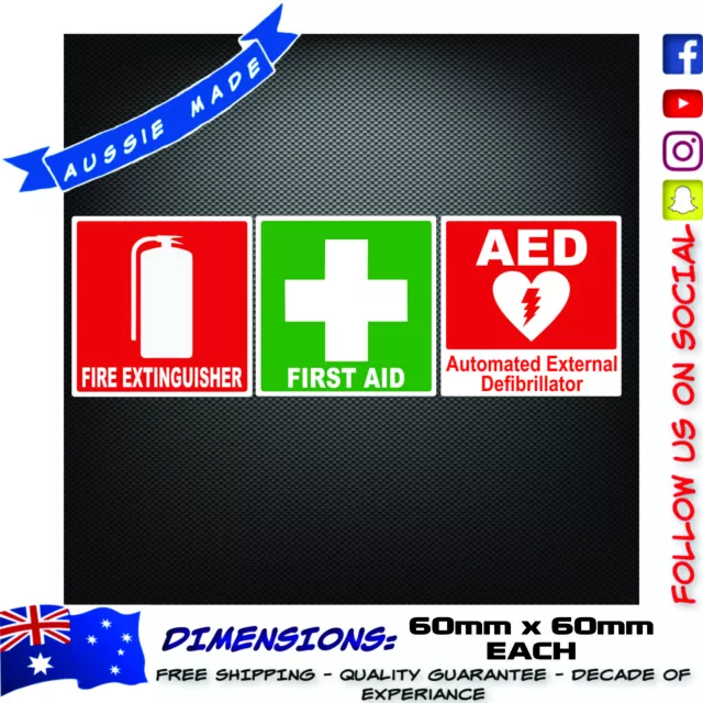 FIRST AID KIT Fire Extinguisher AED Sticker Construction OHS Safety ...