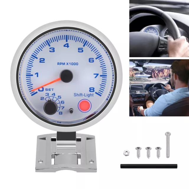 3.75'' Chorme Car Tachometer Gauge Tacho Meter Blue LED Shift Light 0-8000 RPM