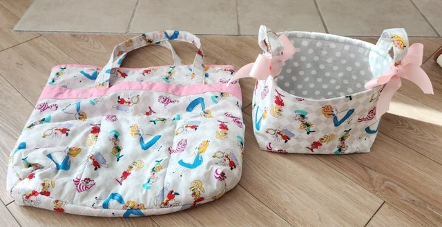 Alice In Wonderland Handmade Quilted Baby Diaper Bag Tote And Basket Set Disney