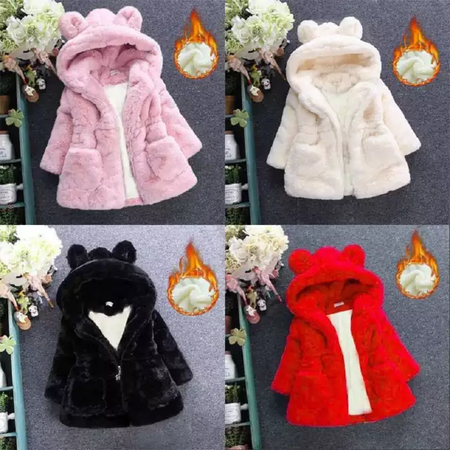 Baby Kid Plush Fur Winter Toddler Jacket Princess Outwear Girl Warm Hooded Coat