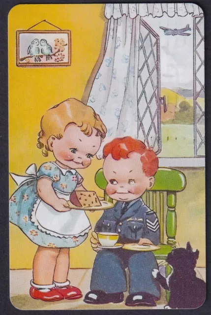 1 modern swap playing card LITTLE LADY & AIRFORCE SWEETHEART CAKE & CAT