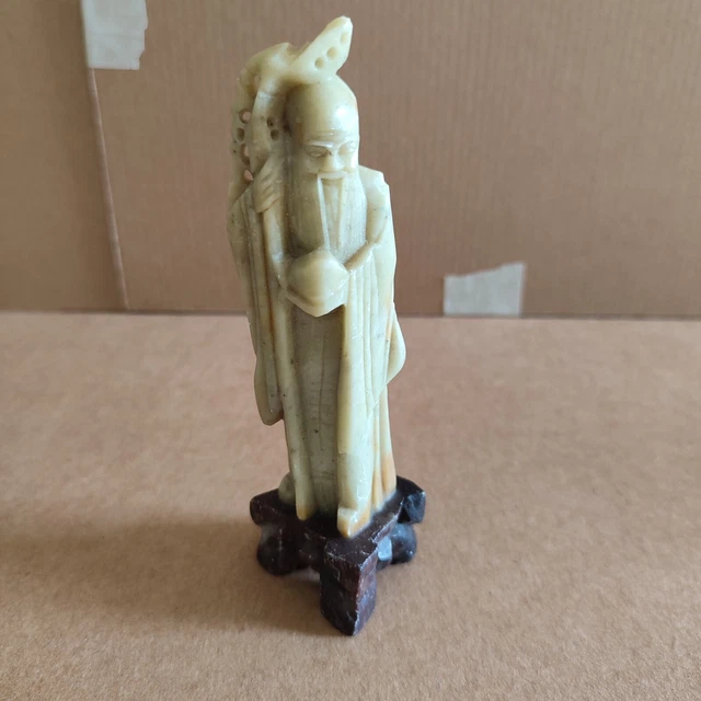 Statuetta scultura saggio cinese Confucio Buddha giada giadeite base pietra