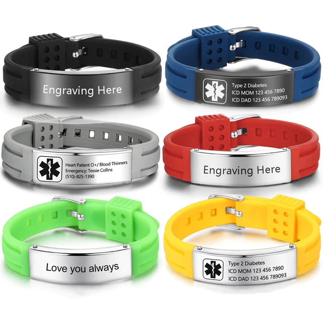 Personalizar pulseras de alerta médica goma silicona identificación de supervivencia de emergencia Adluts