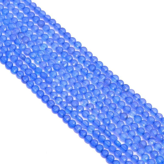 AAA Bleu Calcédoine Pierre 3-4mm Pièce Forme Checker Coupe Facettes Perles 33cm