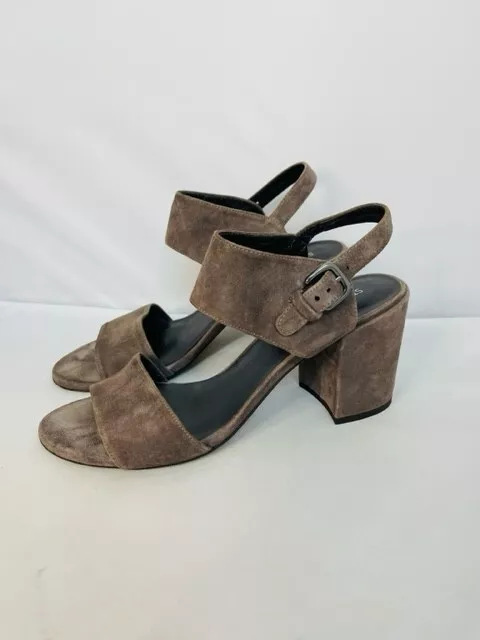 Stuart Weitzman Brown Suede Leather Buckle Block Heel Sandals Shoes Women's 10 M