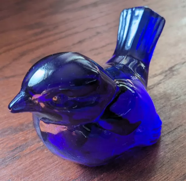 Fenton Art Glass Cobalt Blue Sparrow Bird Figurine Paperweight Vintage