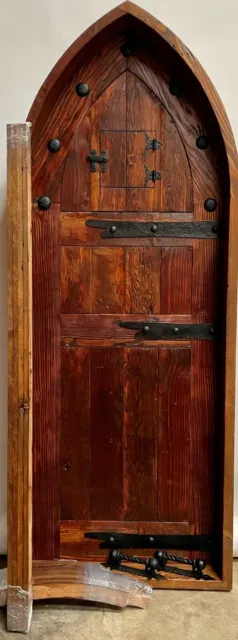 Rustic reclaimed lumber arched top door solid wood TUDOR wine cellar outswing 2