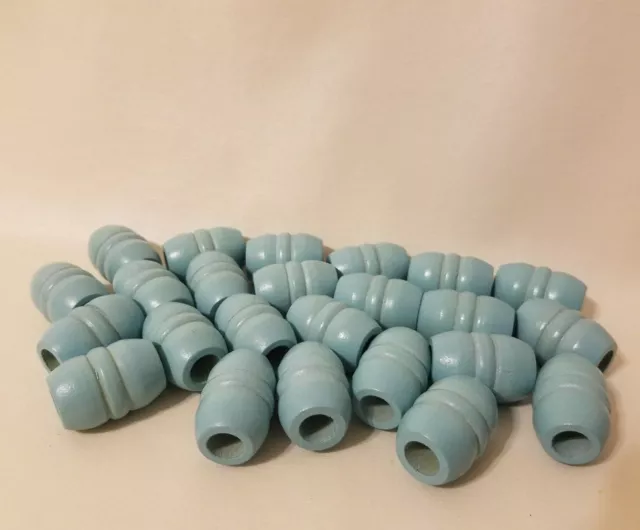 Lot 24 Large Light Blue Wood Carved Grooved Macrame Craft Beads 1-1/8" Inch 28mm