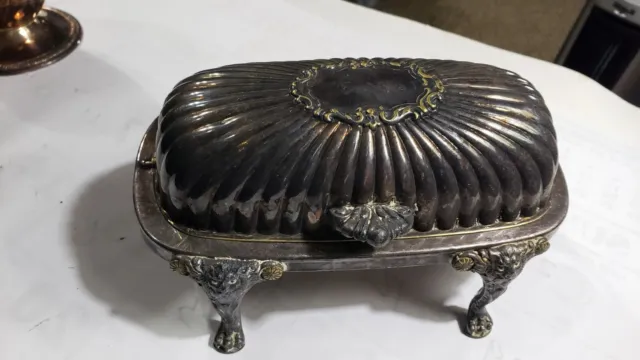 VTG 1883 FB Rogers Silver Co 357 Roll Top Butter Dish Server W Lion Head Legs