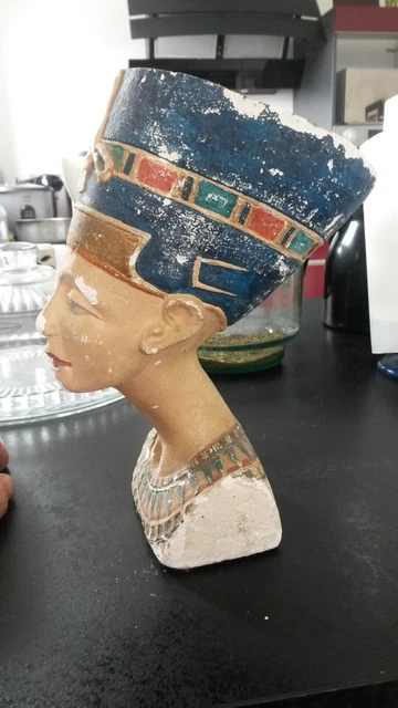 Rare Buste Ancien  De Nefertiti Egypte Platre Peint 4