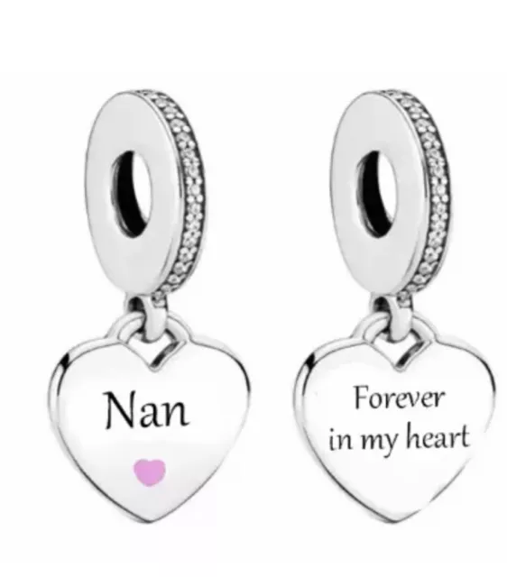 Nan Memorial Charm Forever In My Heart Genuine 💜 925 Sterling Silver Gift