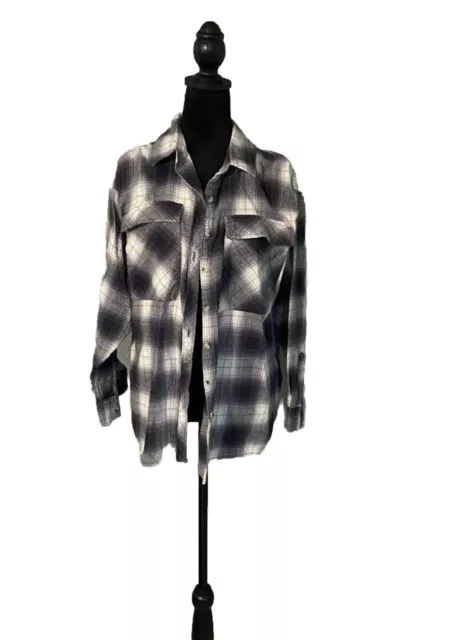 Arizona Jean CO Plaid Flannel Cotton Button Front Women Shirt Size S