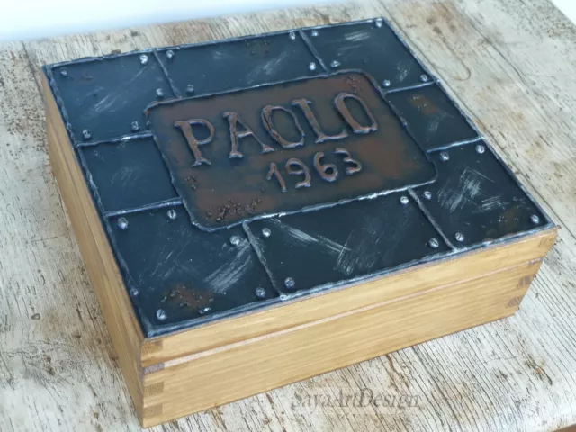 Caja De Reloj de Madera. Joyero Estilo Industrial Rústico. Regalo Personalizado