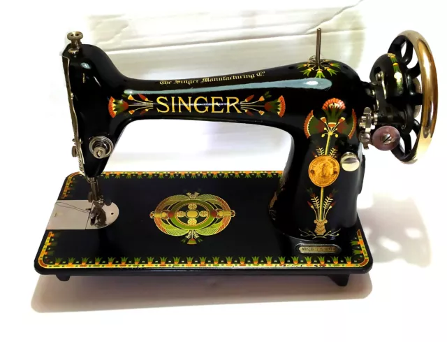 Antique Vintage SINGER 66k Lotus decorative sewing amchine serviced rare decals