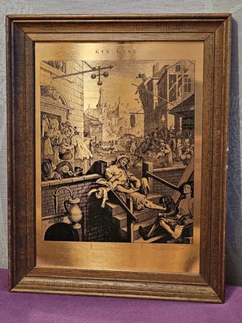 Imagen grabada en cobre original ""Gin Lane"" de Etchmaster enmarcada