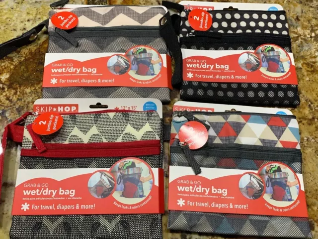 1 Skip Hop Grab and Go Wet-Dry Bag, Chevron Only Black With White Dots Avail