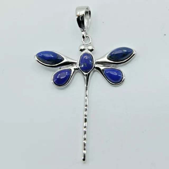 Genuine and Natural Blue LAPIS LAZULI Dragonfly Pendant 925 STERLING SILVER #94