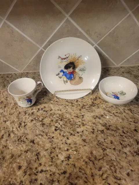 Vintage Early Old Foley China England Little Boy Blue Bowl and cup plate set