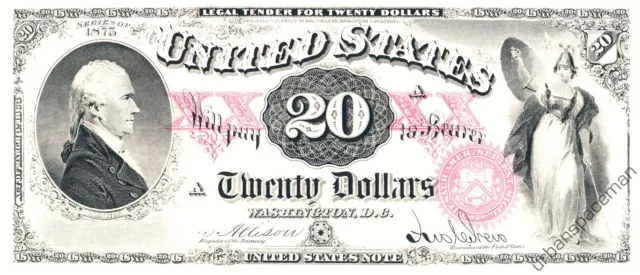 B145 FUN 1991 BEP Souvenir Card $20 United States Legal Tender 1875 (face) Mint