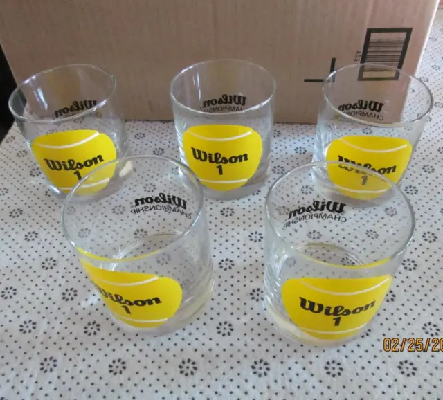 1970’s Wilson Championship Tennis Low Ball Glass Jimmy Connors US Open Lot of 5