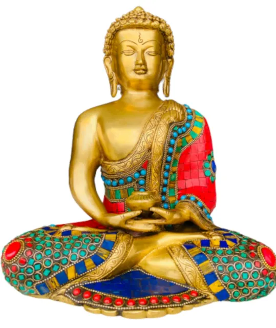 QT S Buddha Brass Statue Meditation Antique Dhyana Mudra Buddha Idol for Peace