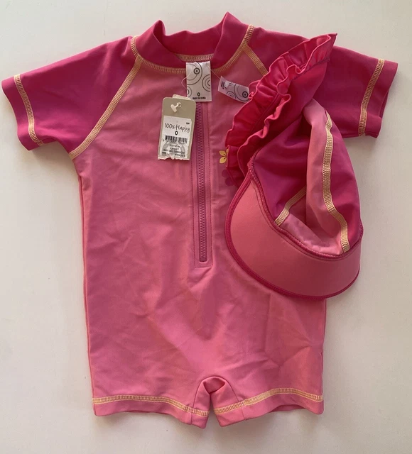 TARGET BABY GIRL size 612 months pink swim one piece hat set bathers