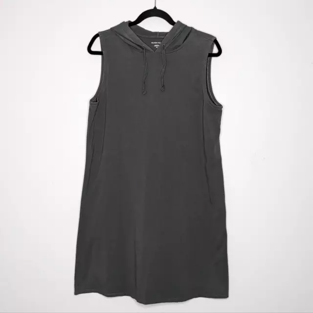 Eileen Fisher Hooded Sleeveless Organic Cotton Mini Dress Grey Medium