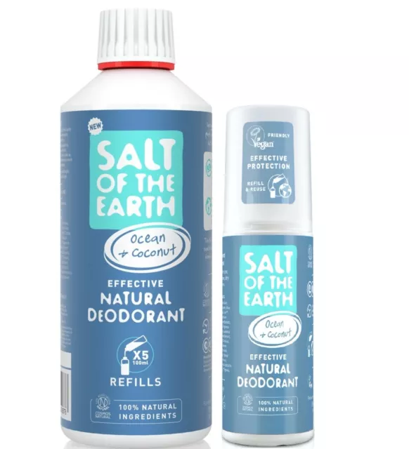 Salt of The Earth Océan Coco Naturel Déodorant Recharge 500ml -100ml Spray Sans