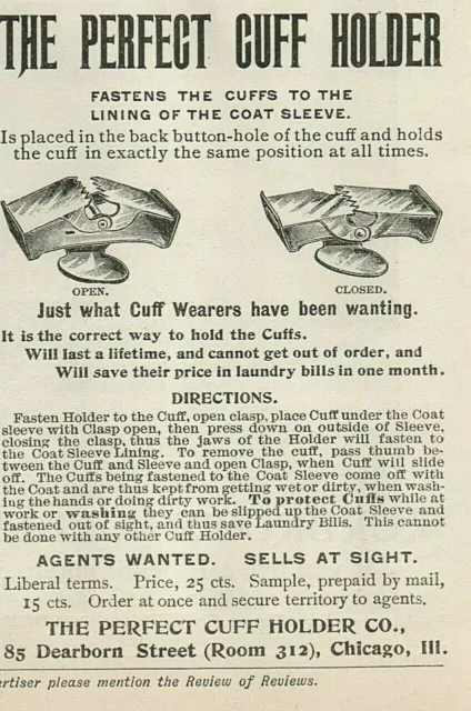1895 Victorian CUFF LINKS Antique Jewelry Ad Perfect Cuff Holder Chicago IL 3979