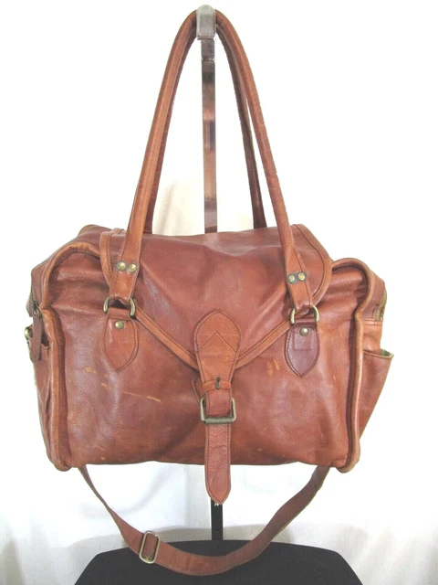 Handmade 15" Brown Leather Overnight Weekend Carry On Travel Shoulder Bag
