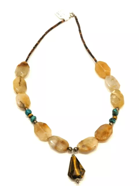 "Charlene Little" Navajo - Native Bay Turquoise and Agate Necklace, Tiger's Eye