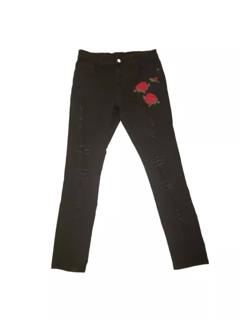 Pantalones de mezclilla ajustados elásticos bordados rosa para hombre 30Wx30L