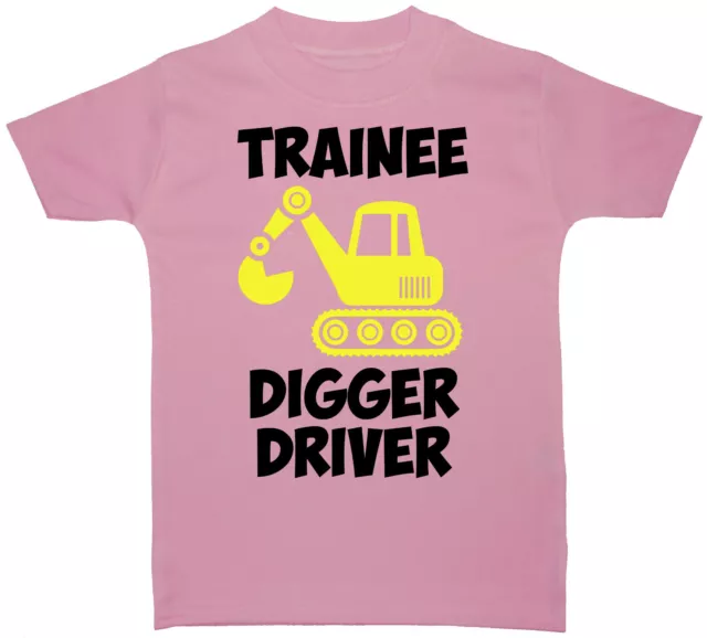 Trainee Digger Driver Baby Children's T-Shirt Top 0-3M to 5-6Yrs Boy Girl Farmer