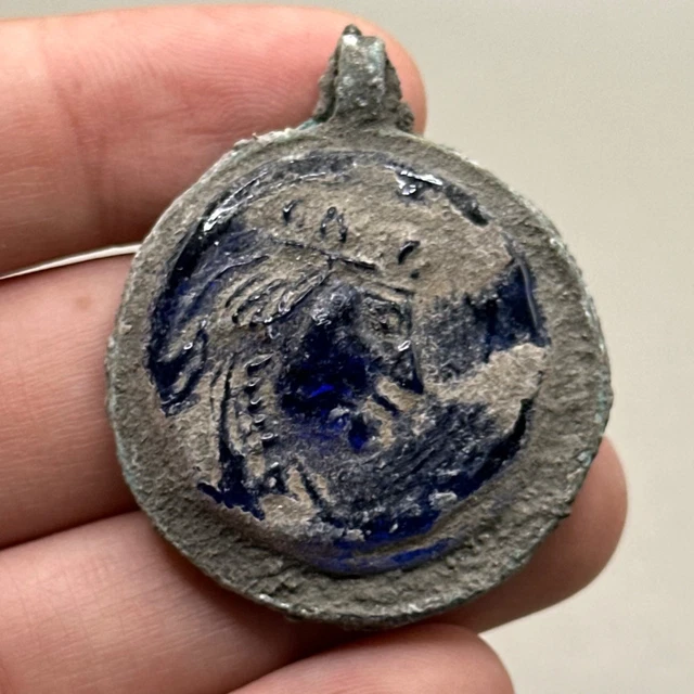 Pendentif Égyptien Ancien En Or Rose 14K 585 - Scarabée Bleu Céramique - Occasion Très Bon État