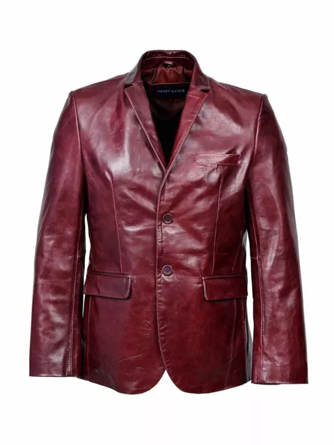 Zayn Leathers Men's Two Button Classic Blazer Cherry Red Lambskin Leather Jacket