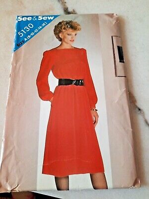 Vintage Butterick 5130 See & Sew Dress Pattern Size A 8-10-12-14-16 Uncut