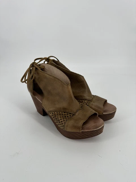 Free People Revolver Open-Toe Clog Brown Leather Shoes Size 39 8.5-9