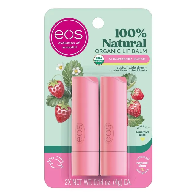 eos 100% Natural & Organic Lip Balm- Strawberry Sorbet, Dermatologist...